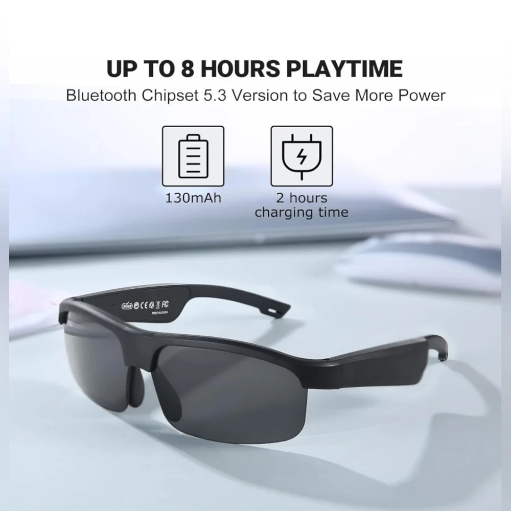 Smart Glasses, Polarized Bluetooth Sunglasses with Built-in Mic & Speakers.